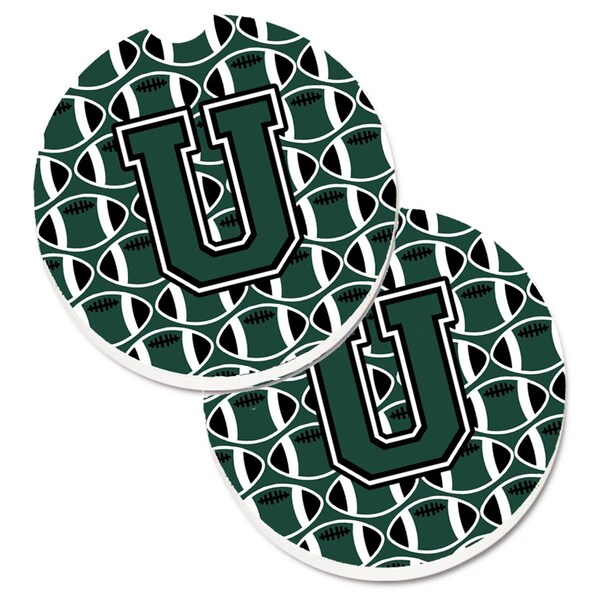 Carolines Treasures Letter U Football Green and White Set of 2 Cup Holder Car Coaster CJ1071-UCARC - main